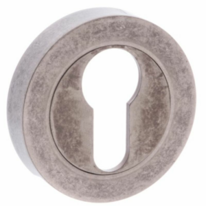 Old English Euro Profile Escutcheon Distressed Silver