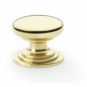 Alexander & Wilks AW825-25-PB 25mm Waltz Round Cupboard Knob on Stepped Rose Polished Brass