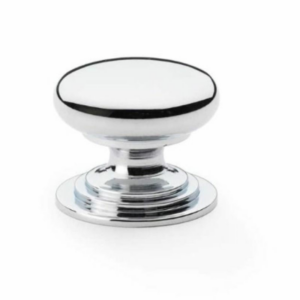 Alexander & Wilks AW825-38-PC 38mm Waltz Round Cupboard Knob on Stepped Rose Polished Chrome