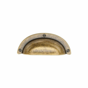 Drawer Cup Pull With Faux Screws Distressed Brass