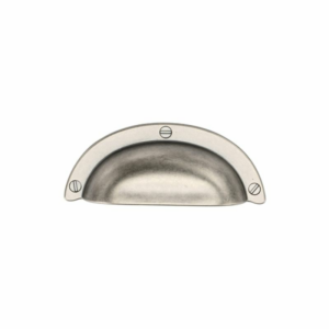 Drawer Cup Pull With Faux Screws Distressed Pewter
