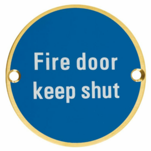 ZSS09PVDSB 76mm Fire Door Keep Shut Sign PVD Satin Brass