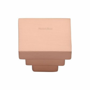 Square Stepped Cabinet Knob Satin Rose Gold