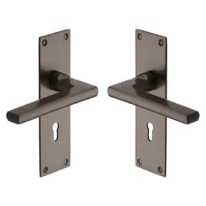 TRI1300 Door Handle on Lock Plate Matt Bronze