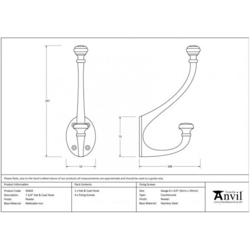 anvil-hat-and-coat-hook-196mm-beeswax-332481