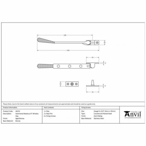 anvil-200mm-hammered-newbury-casement-stay-polished-nickel-461501
