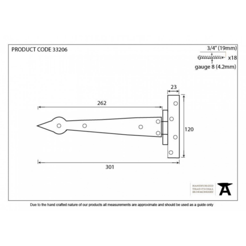 anvil-tee-hinge-arrow-head-300mm-beeswax-33206-1