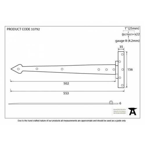 anvil-tee-hinge-arrow-head-562mm-pewter-337921